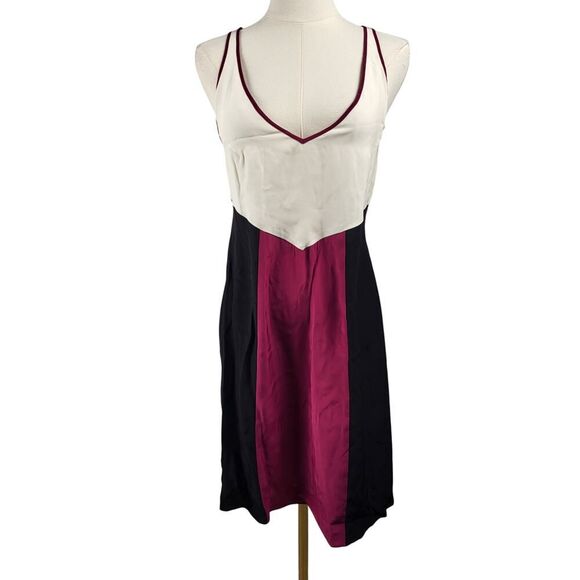 New Jay Godfrey Size 8 All Silk Color Block Dress Deep V-Neck Racerback USA - Picture 5 of 13